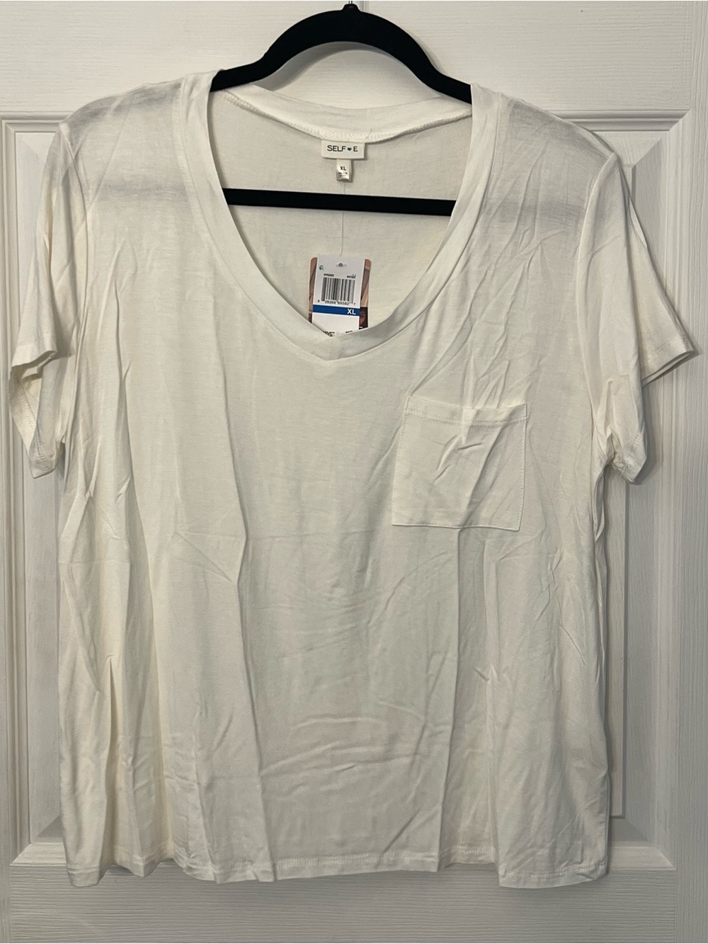 Self+E White V-Neck Pocket Tee